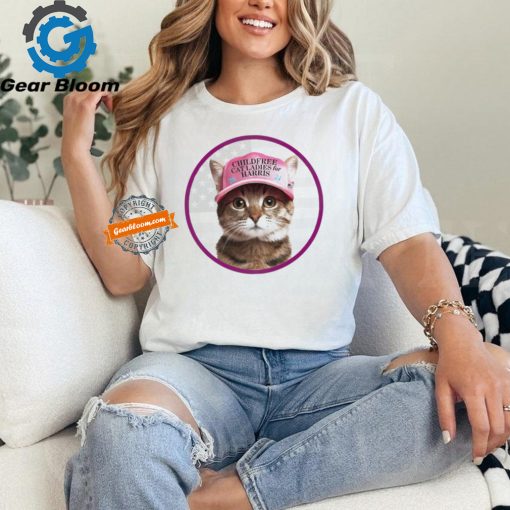 Childless Cat Ladies for Kamala Harris pink hat American flag shirt