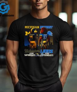 Michigan Wolverines on Saturdays Detroit Lions on Sundays mascot shirt