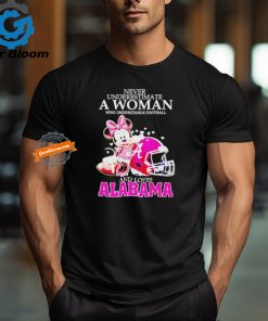 Never Underestimate A Woman Who Understands Football And Loves Alabama Crimson Tide x Minnie Mouse T Shirt