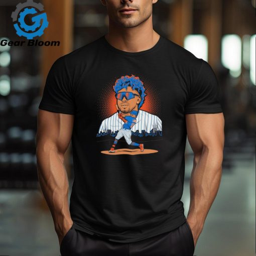 New York Mets Francisco Lindor pose city skyline neon shirt