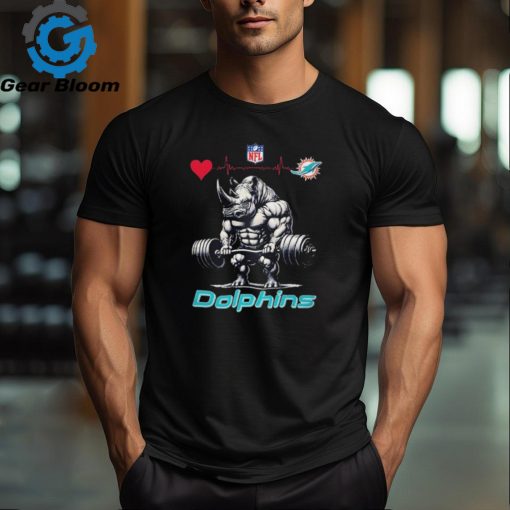 Official NFL Miami Dolphins Team Rhinoceros Powerlifting Funny t shirt