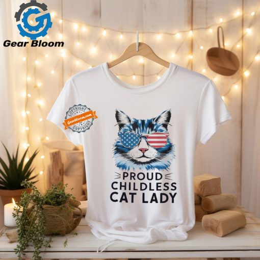 Official Proud childless cat lady usa flag democrat liberal T shirt