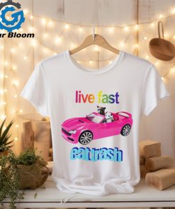 Raccoon vs possum riding pink car live fast eat trash shirt
