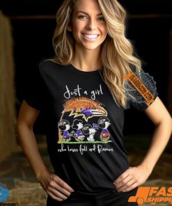 Just A Girl Who Loves Fall And Baltimore Ravens X Peanuts Characters Shirt
