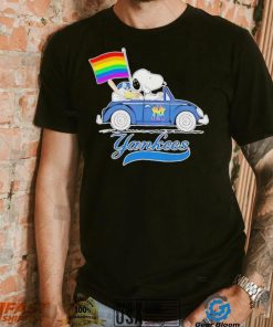 Official Snoopy and Woodstock Driving Car New York Yankees Pride Flag T Shirt