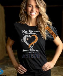 Real Women Love Baseball Smart Women Love The Houston Astros Let’s Go Astros Heart Diamond Shirt