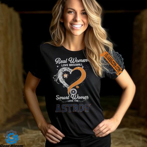 Real Women Love Baseball Smart Women Love The Houston Astros Let’s Go Astros Heart Diamond Shirt