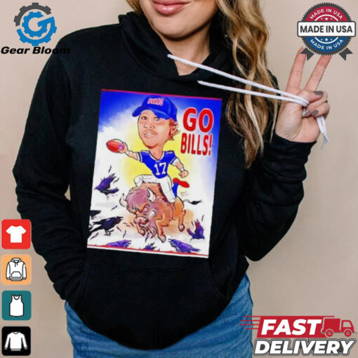 Buffalo Bills Josh Allen riding Buffalo go Bills beat Baltimore Ravens shirt