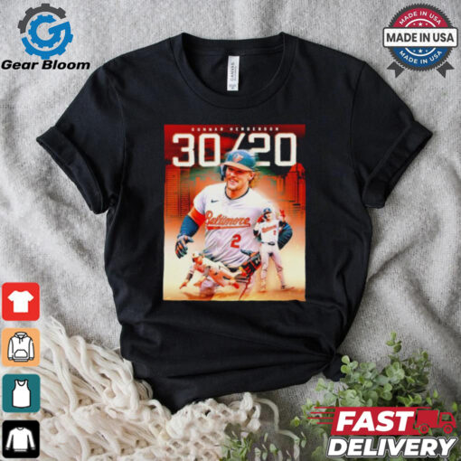 Gunnar Henderson Baltimore Orioles first career 30 20 season T shirt