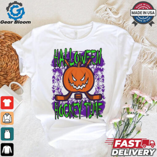 Halloween Hockey Time With Spooky Pumpkin shirt