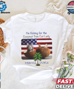 I‘m voting for the Coconut Tree Cat Lady Harris Walz 2024 American flag shirt