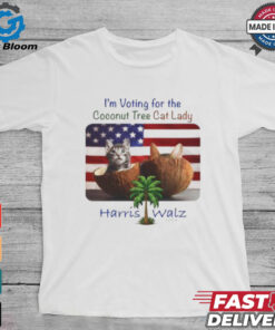 I‘m voting for the Coconut Tree Cat Lady Harris Walz 2024 American flag shirt