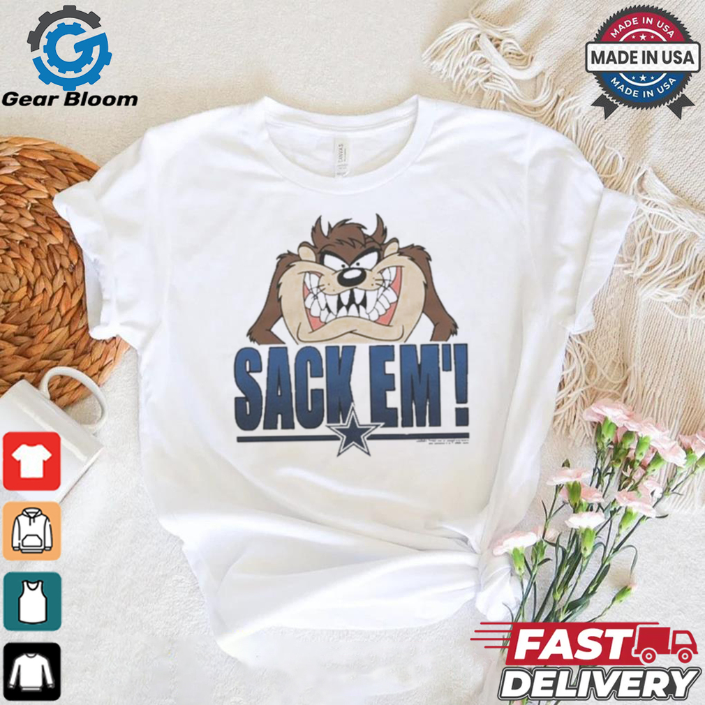 Looney Tunes Taz Tasmania Sack Em’ x Dallas Cowboys T Shirts Looney Tunes Taz Tasmania Sack Em’ x Dallas Cowboys T Shirts