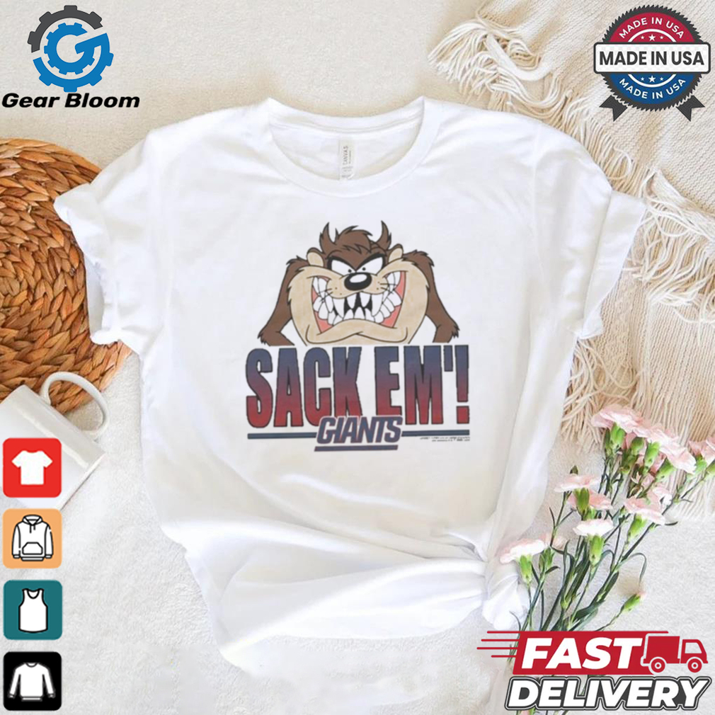 Looney Tunes Taz Tasmania Sack Em’ x New York Giants T Shirts Looney Tunes Taz Tasmania Sack Em’ x New York Giants T Shirts