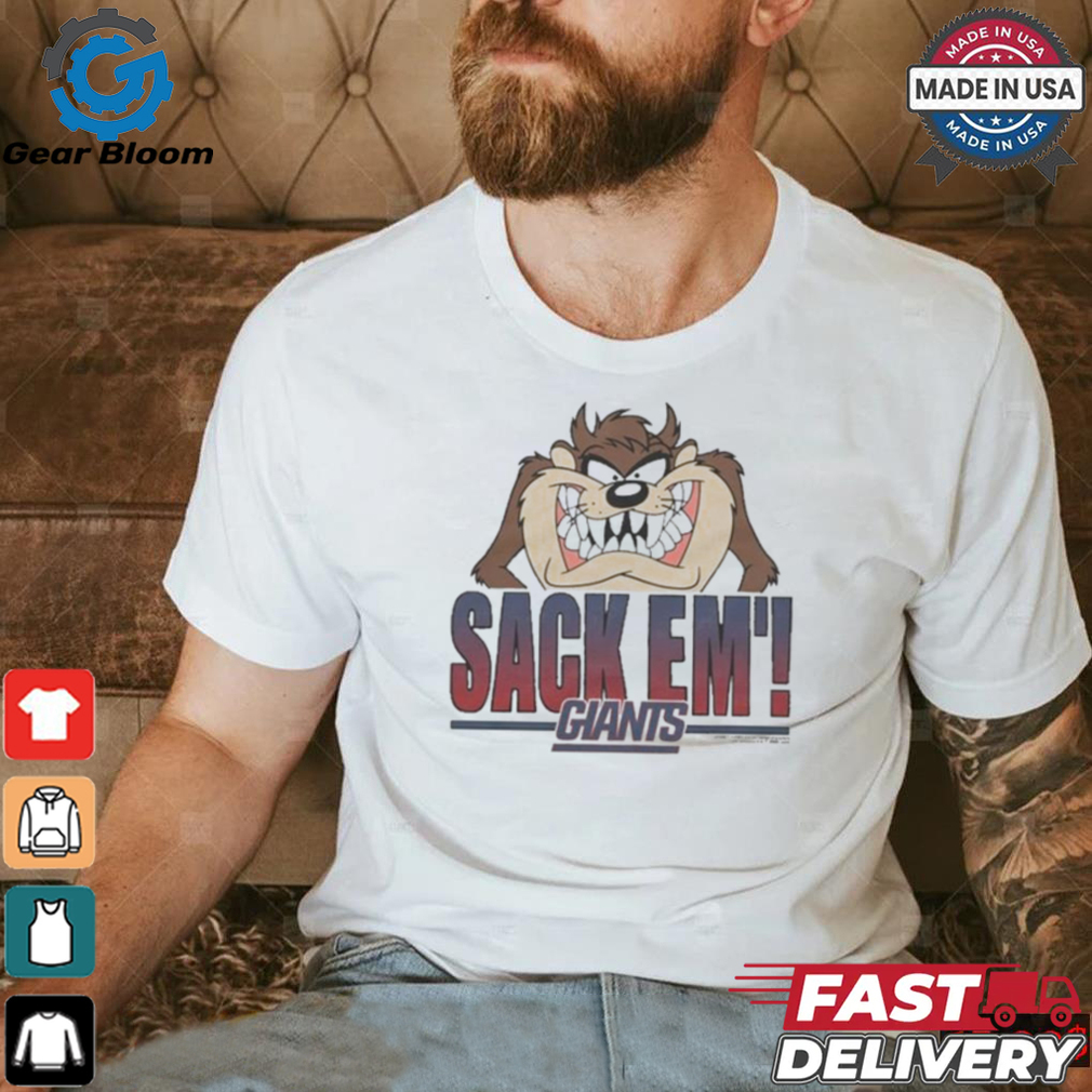 Looney Tunes Taz Tasmania Sack Em’ x New York Giants T Shirts Looney Tunes Taz Tasmania Sack Em’ x New York Giants T Shirts
