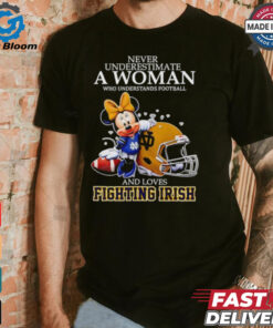 Never Underestimate A Woman Who Understands Football And Loves Notre Dame Fighting Irish x Mickey Mouse shirt