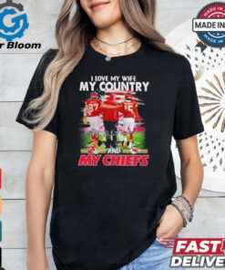 Official Kelce Mahomes And Andy Reid I Love My Wife My Country And My Kansas City Chiefs Shirt