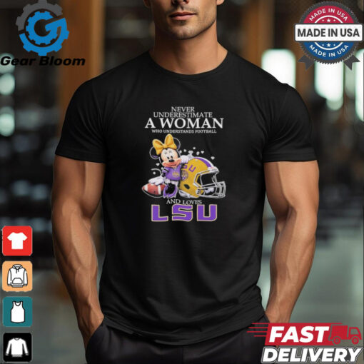 Official Mickey Mouse Never Underestimate A Woman Who Understands Football And Love LSU Tigers Shirt