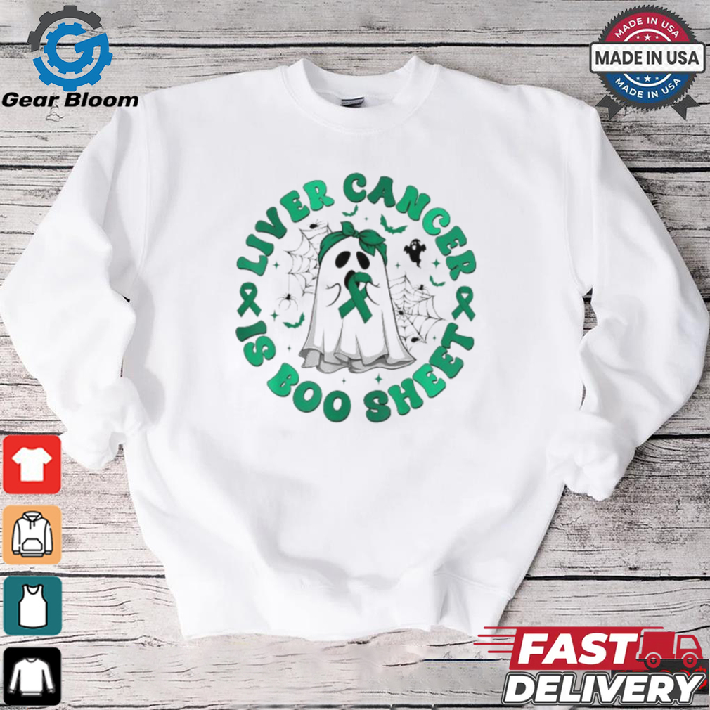 Official Retro groovy liver cancer is boo sheet ghost green ribbon T shirt Official Retro groovy liver cancer is boo sheet ghost green ribbon T shirt
