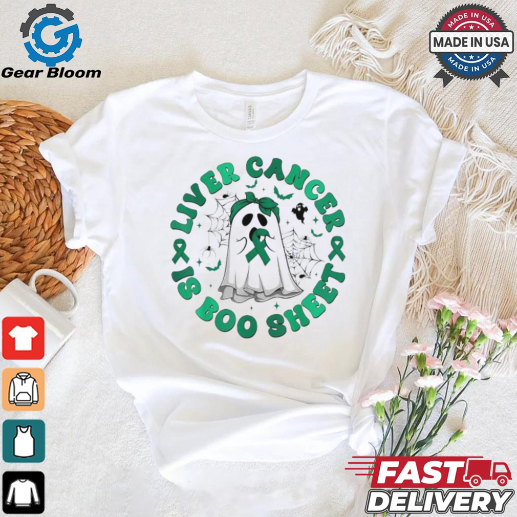 Official Retro groovy liver cancer is boo sheet ghost green ribbon T shirt Official Retro groovy liver cancer is boo sheet ghost green ribbon T shirt