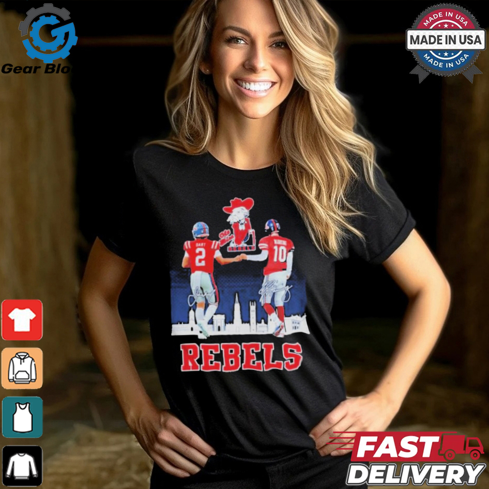 Ole Miss Rebels Jaxson Dart And Eli Manning Rebels City Signatures T shirts Ole Miss Rebels Jaxson Dart And Eli Manning Rebels City Signatures T shirts