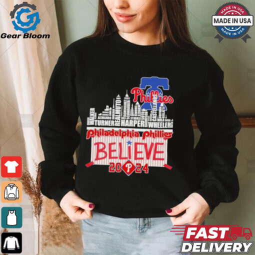 Philadelphia Phillies Skyline Players Name Believe October 2024 Shirt