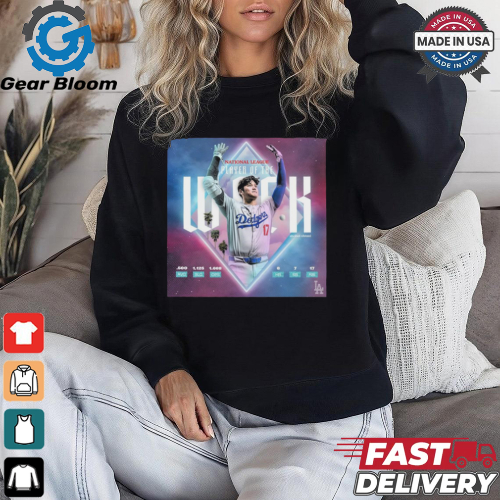 Poster Shohei Ohtani Los Angeles Dodgers National League Player of the Week t shirt Poster Shohei Ohtani Los Angeles Dodgers National League Player of the Week t shirt