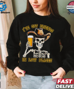 Skeleton drinking beer I’ve friends in low places Halloween shirt