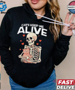 Skeleton hug cats keep me alive shirt