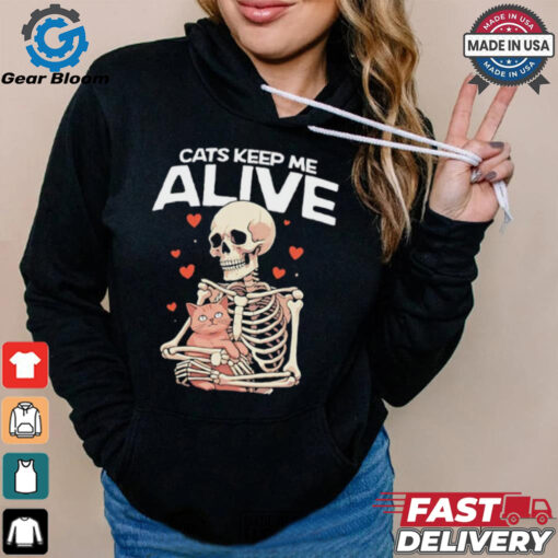 Skeleton hug cats keep me alive shirt