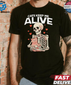 Skeleton hug cats keep me alive shirt