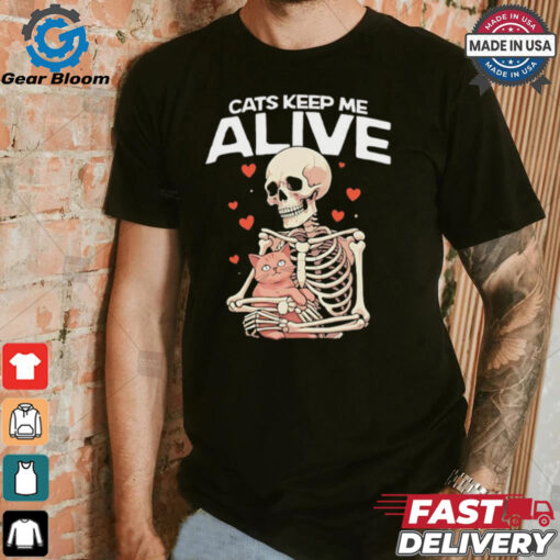 Skeleton hug cats keep me alive shirt