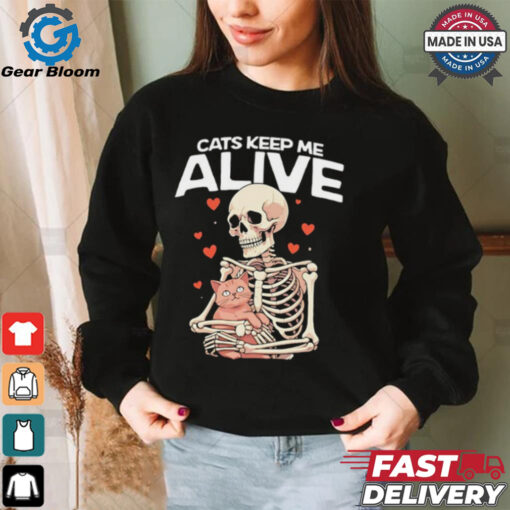 Skeleton hug cats keep me alive shirt