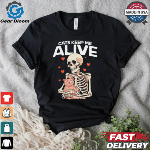 Skeleton hug cats keep me alive shirt