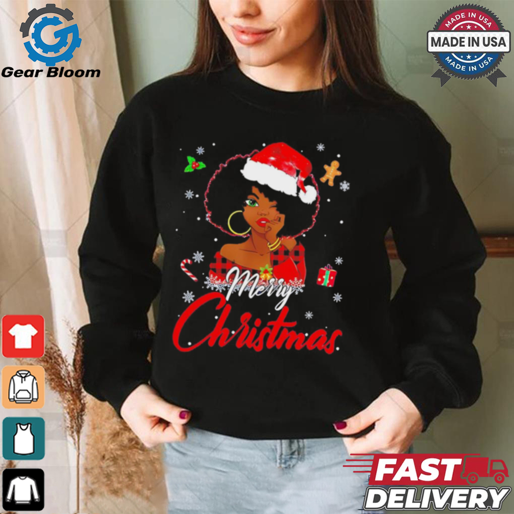 Black African American Melanin Christmas santa hat shirt Black African American Melanin Christmas santa hat shirt