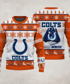 Build The Monster Indianapolis Colts Orange Ugliest Ugly Christmas Sweater