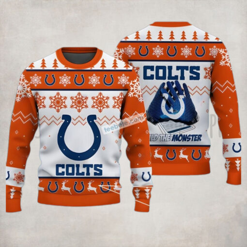 Build The Monster Indianapolis Colts Orange Ugliest Ugly Christmas Sweater