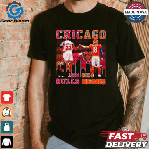 Chicago Bulls Michael Jordan and Chicago Bears Caleb Williams 1984 2024 signatures shirt