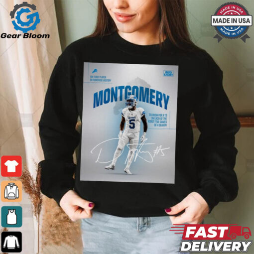 David Montgomery Detroit Lions NFL To Rush For A TD In Each Of The First Five Games Of A Season Signature Poster t shirt