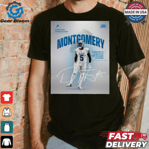 David Montgomery Detroit Lions NFL To Rush For A TD In Each Of The First Five Games Of A Season Signature Poster t shirt