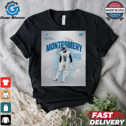 David Montgomery Detroit Lions NFL To Rush For A TD In Each Of The First Five Games Of A Season Signature Poster t shirt