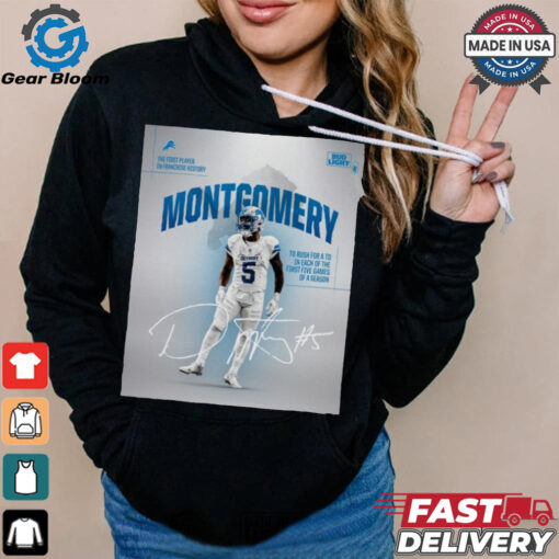 David Montgomery Detroit Lions NFL To Rush For A TD In Each Of The First Five Games Of A Season Signature Poster t shirt