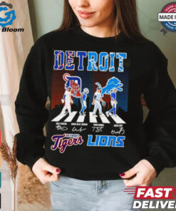 Detroit Tigers and Detroit Lions abbey road city skyline shirt