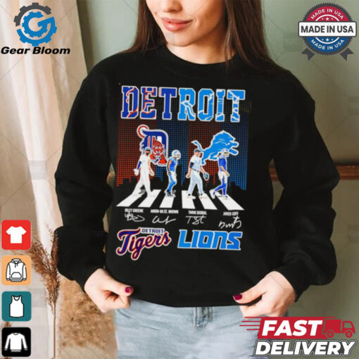 Detroit Tigers and Detroit Lions abbey road city skyline shirt