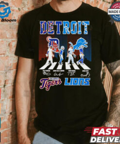 Detroit Tigers and Detroit Lions abbey road city skyline shirt