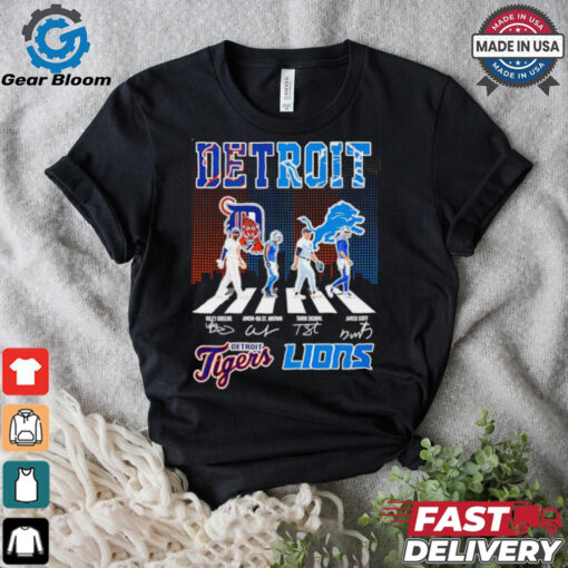 Detroit Tigers and Detroit Lions abbey road city skyline shirt