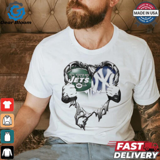 Divided Loyalty Heart of a New York Fan   Jets & Yankees shirt