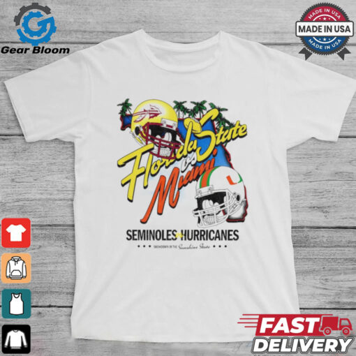 Florida State vs Miami Seminoles on Hurricanes NCAA helmet shirt