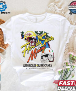 Florida State vs Miami Seminoles on Hurricanes NCAA helmet shirt