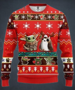 Funny Baby Yoda Santa And Frog Christmas Ugly Sweater